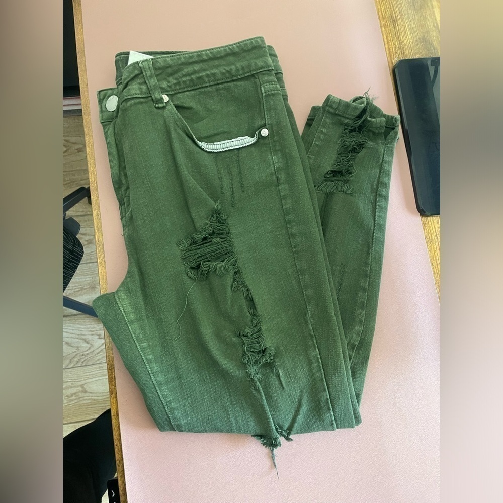 Olive Green Distressed Jeans
